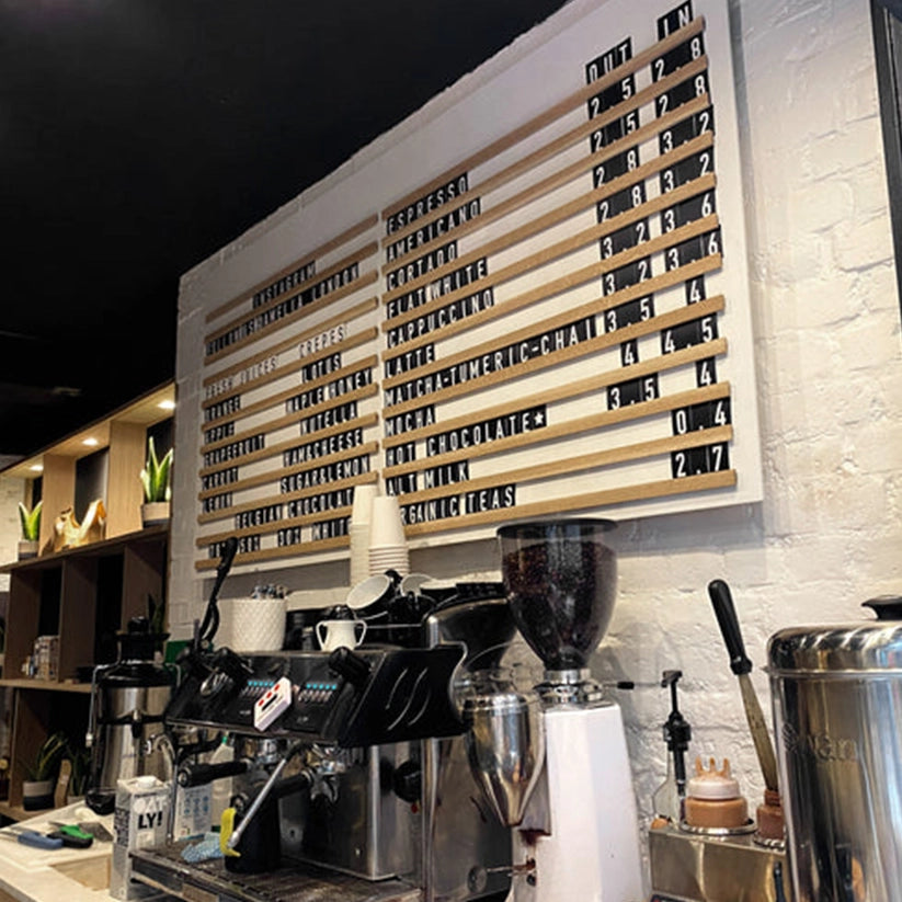 The Bloomsbury' - Café Menu - Black Letters on Oak Rails