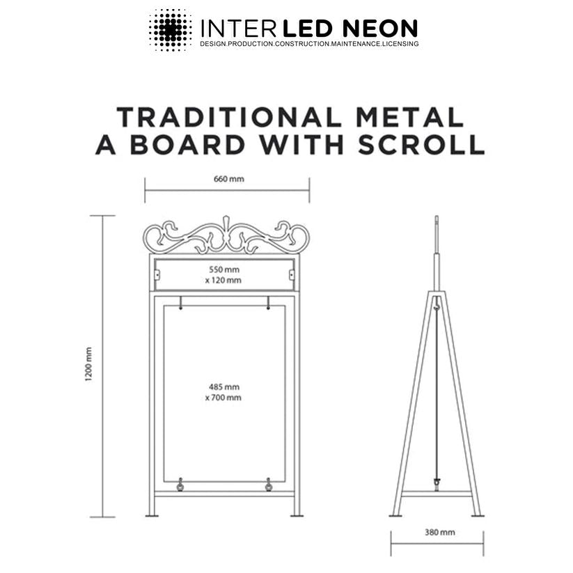 The Burlington' - Traditional Metal 'A' Board Sign with scrollwork (Any Colour)