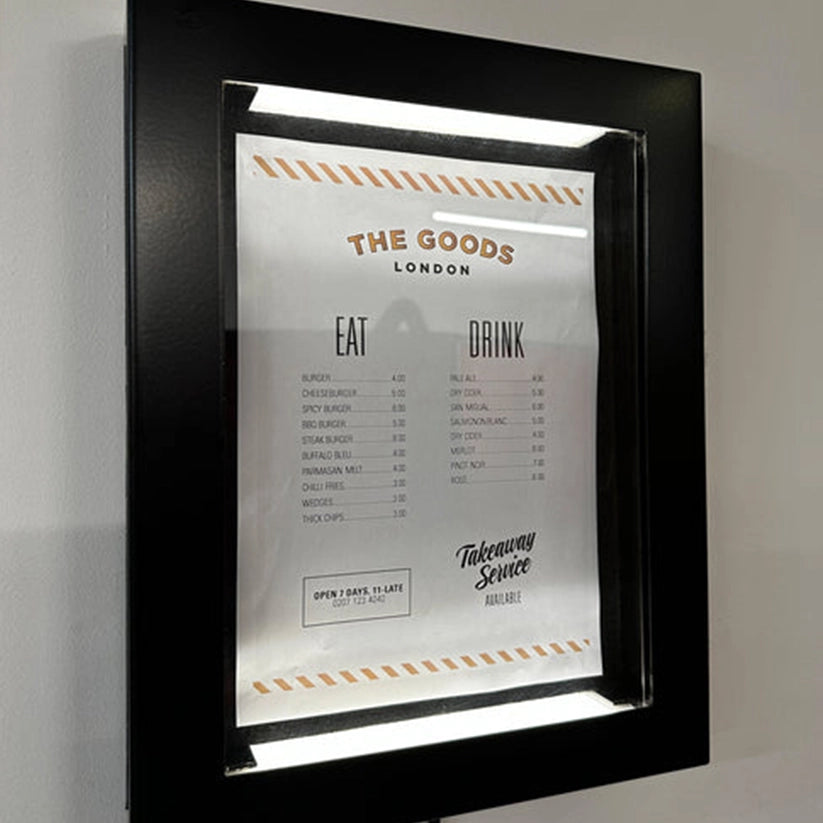 Aldwych' - Black Lockable Menu Display Case