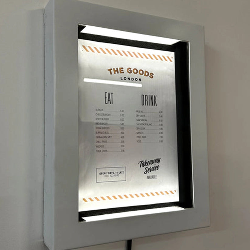 The Aldwych' - White Lockable Menu Display Case